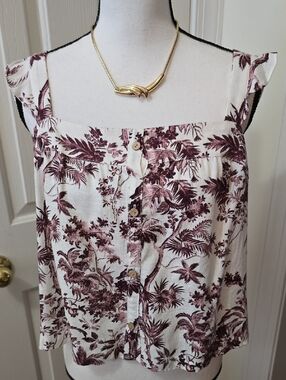 LC LAUREN CONRAD BRAND WOMEN'S PURPLE AND WHITE SUMMER TANK TOP SIZE SMALL